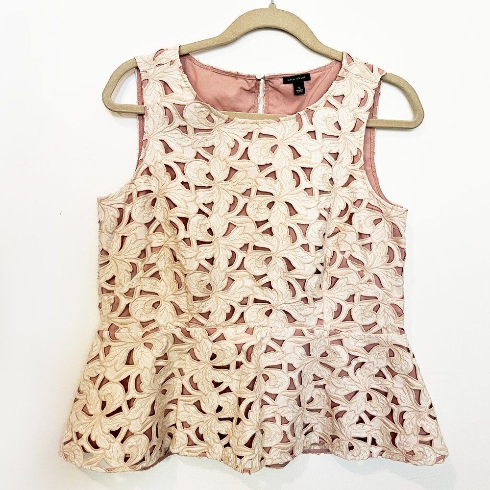 Ann Taylor Crochet Style Peplum Top - Small